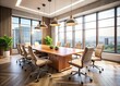© kansak01 - Modern Conference Room with Wooden Table and Chairs â€“ Sleek Design for Business Meetings, Professional Environment, Spacious Layout, Collaborative Workspace, Contemporary Furniture