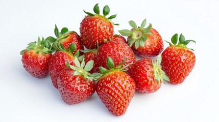 Wall Mural - a cluster of vibrant red strawberries with their glossy skins and fresh green stems, each berry’s ju