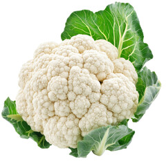 Wall Mural - Cauliflower with green leaves on white