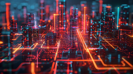 smart city technology with futuristic graphic of digital data transfer. smart city, internet of thin