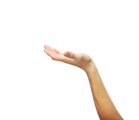 Poster - Outstretched hand with palm facing upward, isolated on a clean white background. Minimalistic design, perfect for product placement or layout template concepts