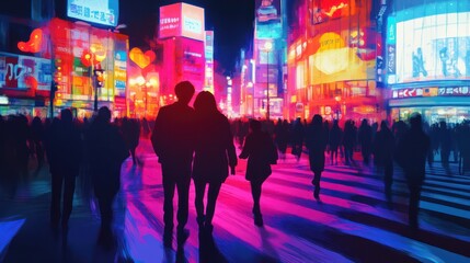 Wall Mural - Lovers walking in the street in colorful geometrical shapes