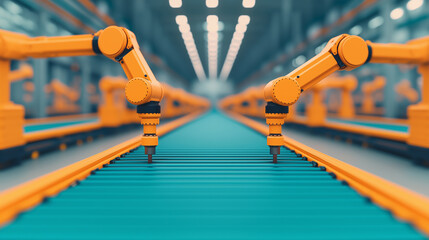 Poster - Autonomous robots working on factory floor with conveyor belts