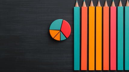 Aufkleber - Colorful pencils and pie chart on blackboard background