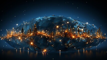 Wall Mural - a blue globe with a network of lights on it