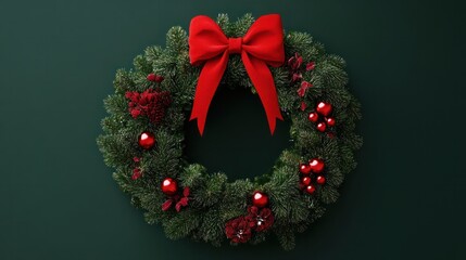 Poster - Christmas wreath with red bow