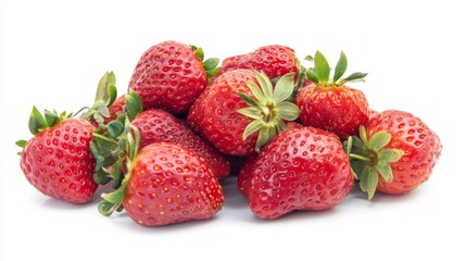 Wall Mural - A pile of freshly picked strawberries, their bright red hue and juicy texture inviting, Set against an isolated white background to accentuate their natural sweetness 