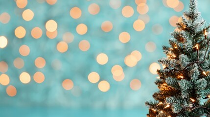 Wall Mural - festive christmas tree with soft bokeh lights.