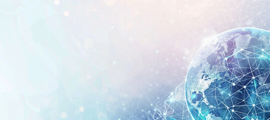 Banner with the theme of technology and communications with global earth for business, internet and 5g networks