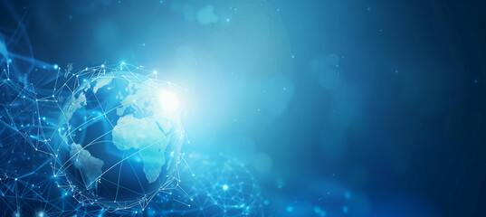 Banner with the theme of technology and communications with global earth for business, internet and 5g networks