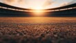 © Jakrapan - A serene sunset illuminates a sports stadium, casting warm hues over the textured ground, evoking a sense of calm and anticipation.