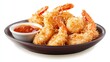 © ArpPSIqee - A plate of crispy coconut shrimp with a golden coconut crust and a side of sweet chili dipping sauce, Each shrimp’s crunchy coating and juicy interior captured with precision