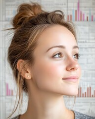 Wall Mural - Young woman with a thoughtful expression against a data backdrop