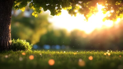 Wall Mural - Serene sunlight filtering through lush green leaves