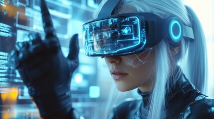 Futuristic Woman Navigating Virtual Reality