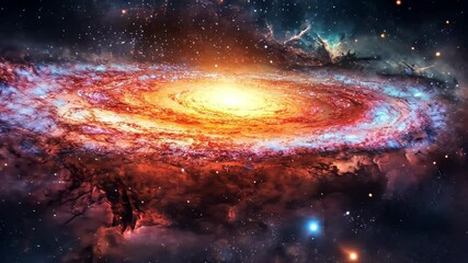 Poster - A magnificent galaxy is displayed with vibrant swirling colors and bright stars shining against the backdrop of deep space. The celestial beauty captures the wonders of the universe.
