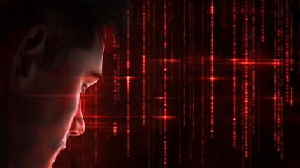 Wall Mural - man and binary code, exploring the intersection of humanity digital technology in a striking visual 