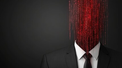 Wall Mural - conceptual image of a man in suit with flowing binary code, symbolizing the integration of technolog