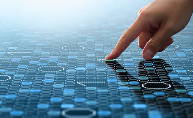 Wall Mural - binary data processing and big data analysis. digital data analyzing technology. analyst touching nu