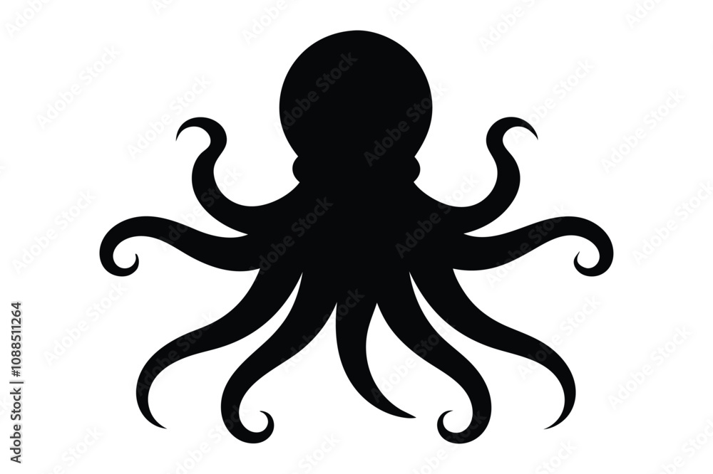 octopus black silhouette isolated vector art Illustration with white ...