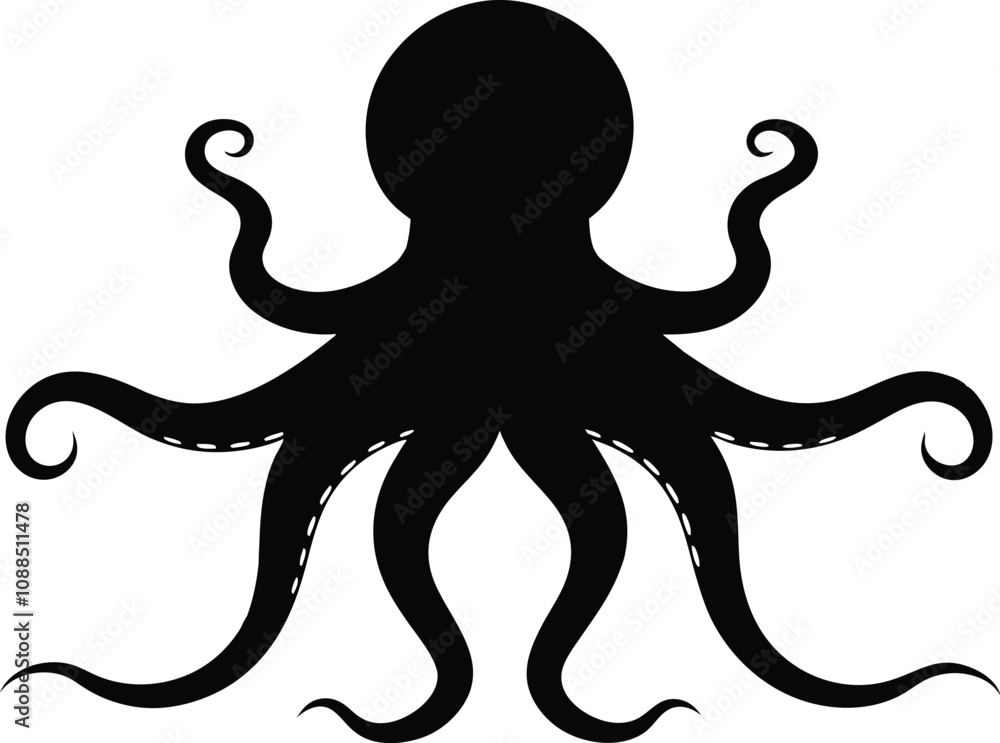 octopus black silhouette isolated vector art Illustration with white ...