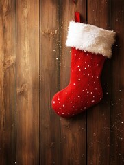 Wall Mural - Christmas stocking hanging against wooden background