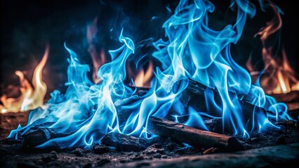 Sticker - Captivating Vintage Style Photograph of Blue Flames Dancing Vividly Against a Dark Background, Evoking a Sense of Mystery and Enchantment in Fire's Ethereal Glow