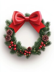 Poster - Red bow christmas wreath design isolated on white background