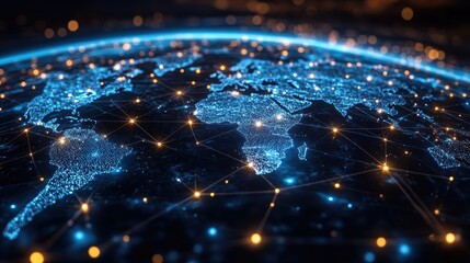 Wall Mural - dynamic representation of a global tech network connecting various innovation hubs.