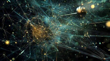 A computer generated image of a starry sky with a network of lines and dots