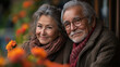 © Ivan - Senior couple enjoying a cozy moment together in a flower-filled cafe during autumn. Generative AI