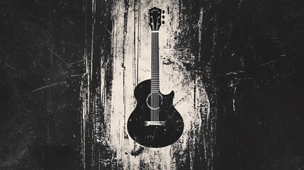 Wall Mural - a black acoustic guitar with a white background is on a black textured background.