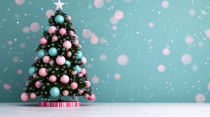 Wall Mural - festive christmas tree with colorful ornaments.