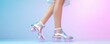 © Atthasit - Shiny, holographic platform shoes in pastel lighting create a trendy, playful aesthetic perfect for fashion-forward individuals.