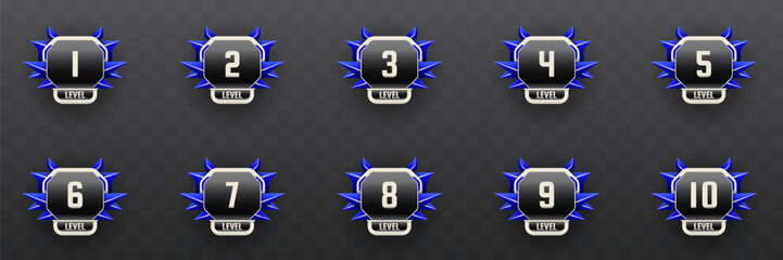 Wall Mural - game level up badges in black, silver and blue color-themed for game ui designs