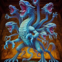 Wall Mural - Chimera's Roar A holographic chimera roaring its multiple heads