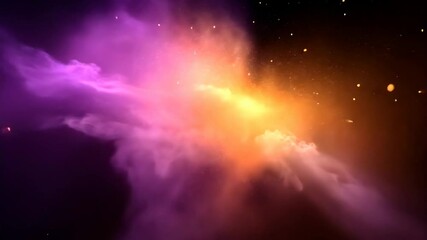 Wall Mural - A digital rendering of a nebula shows a dramatic contrast between deep purple and bright orange gases