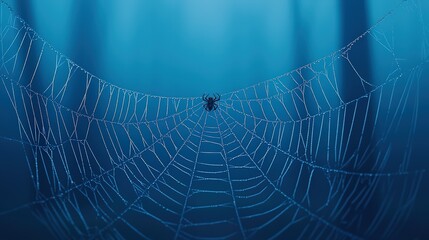 Dew Covered Spiderweb in Blue Forest Nature Halloween Autumn
