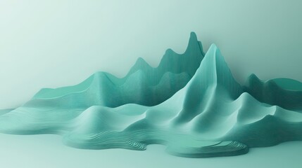 Aufkleber - Abstract 3D landscape with smooth, flowing forms in a serene teal color.