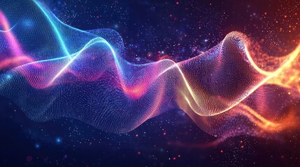 Wall Mural - A close-up of cosmic energy depicted as glowing waves and particles against a dark backgroundS