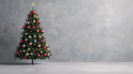 Wall Mural - a decorated christmas tree against a textured wall.