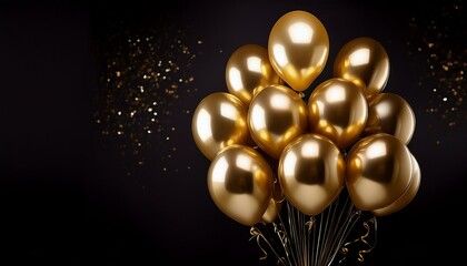 Wall Mural - gold balloons for happy birthday on black background generative ai