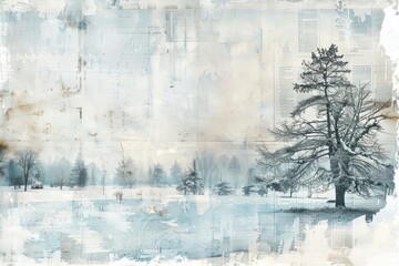 Poster - Snowy winter scene ephemera border backgrounds outdoors painting.