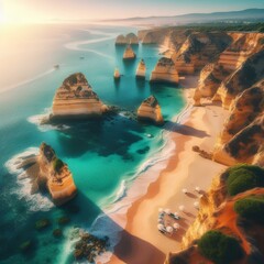 Wall Mural - Stunning cliffs and turquoise waters along Portugal's Algarve coast, perfect for beach lovers.