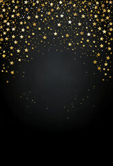 Wall Mural - black matte background with golden and silver stars confetti and free space for text
