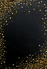 Wall Mural - party black matte background with golden and silver stars confetti and free space for text