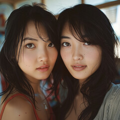 Wall Mural - Two pretty Asian girls.