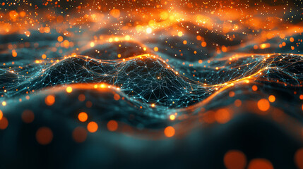 Wall Mural - abstract digital landscape with glowing particles and interconnected lines, representing data flow a