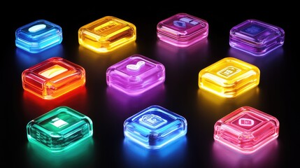 Colorful Glass Cubes Displaying Various App Icons