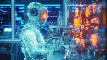 A dynamic image of artificial intelligence aiding in drug discovery and development within a lab setting